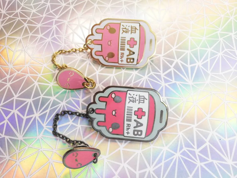 AB  Positive Blood Bag-- Hard Enamel Collar Pin -- Kawaii Medical Pins Series