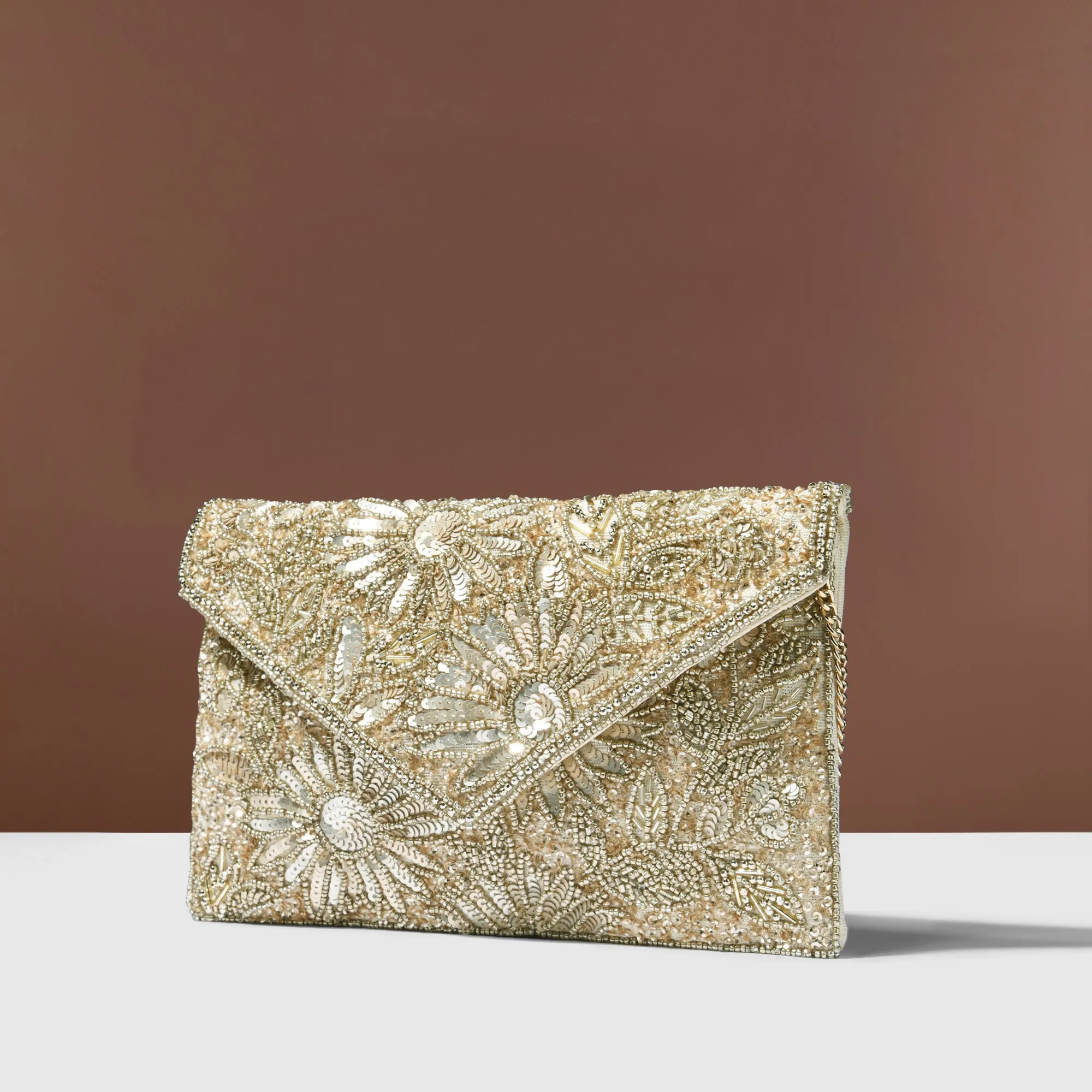 Accessorize London Women's Gold Tara Hand-Beaded Clutch Bag