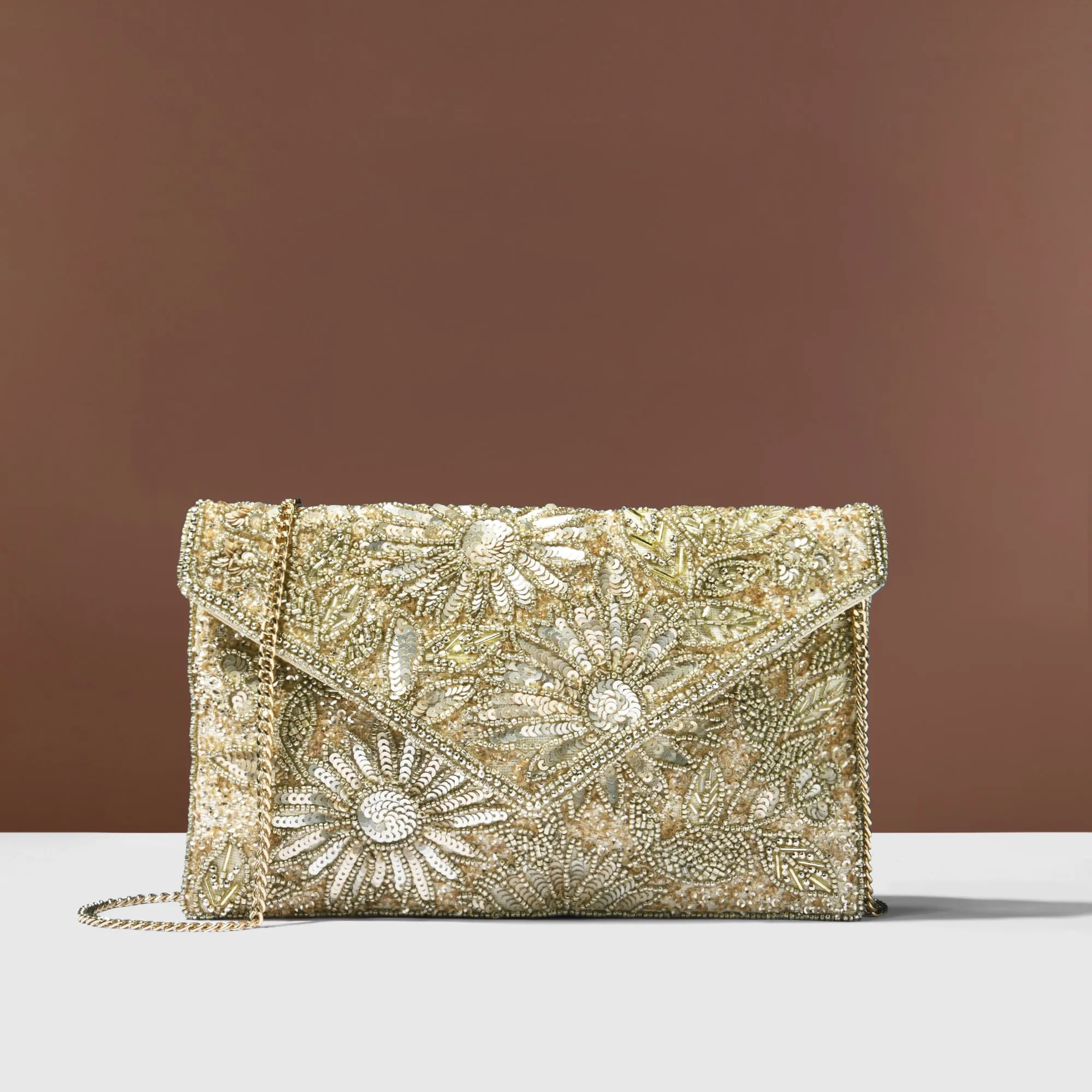 Accessorize London Women's Gold Tara Hand-Beaded Clutch Bag