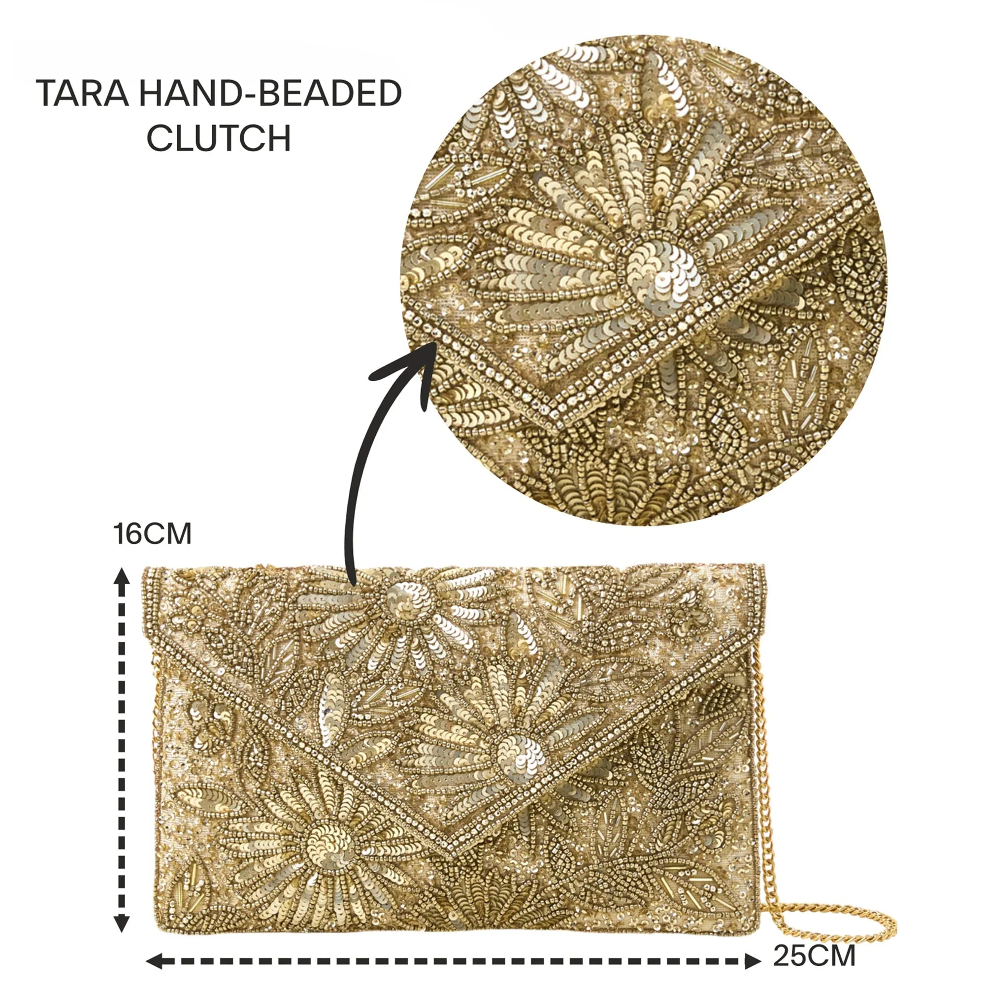 Accessorize London Women's Gold Tara Hand-Beaded Clutch Bag