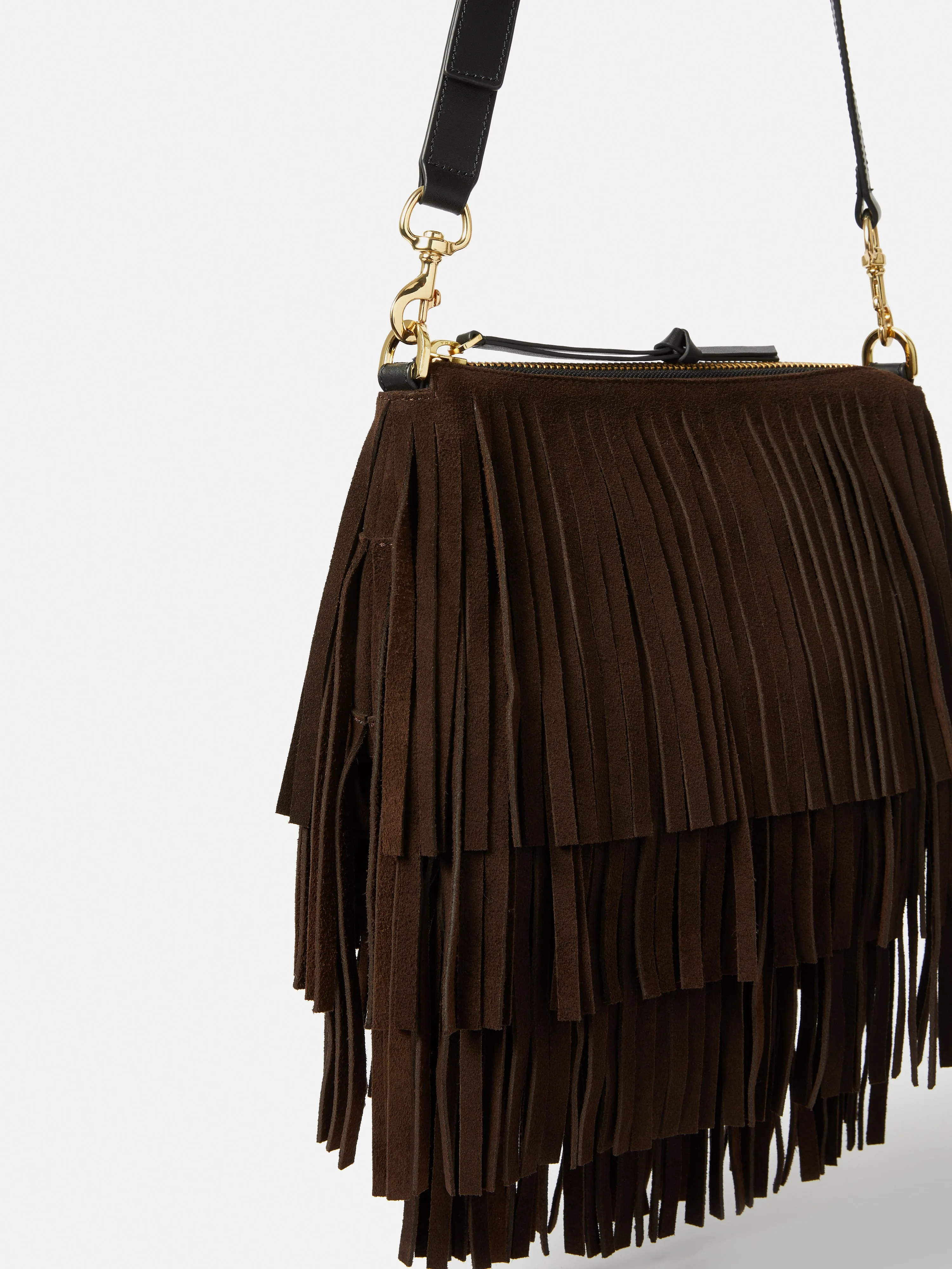 Ava Fringed Suede Crossbody | Chocolate