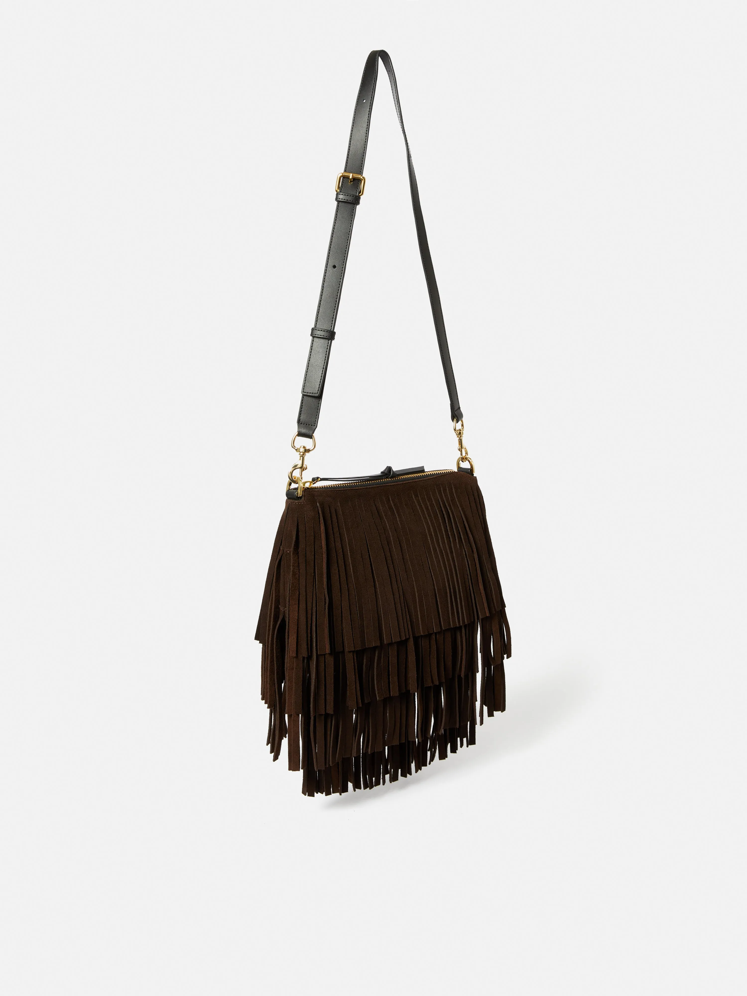 Ava Fringed Suede Crossbody | Chocolate