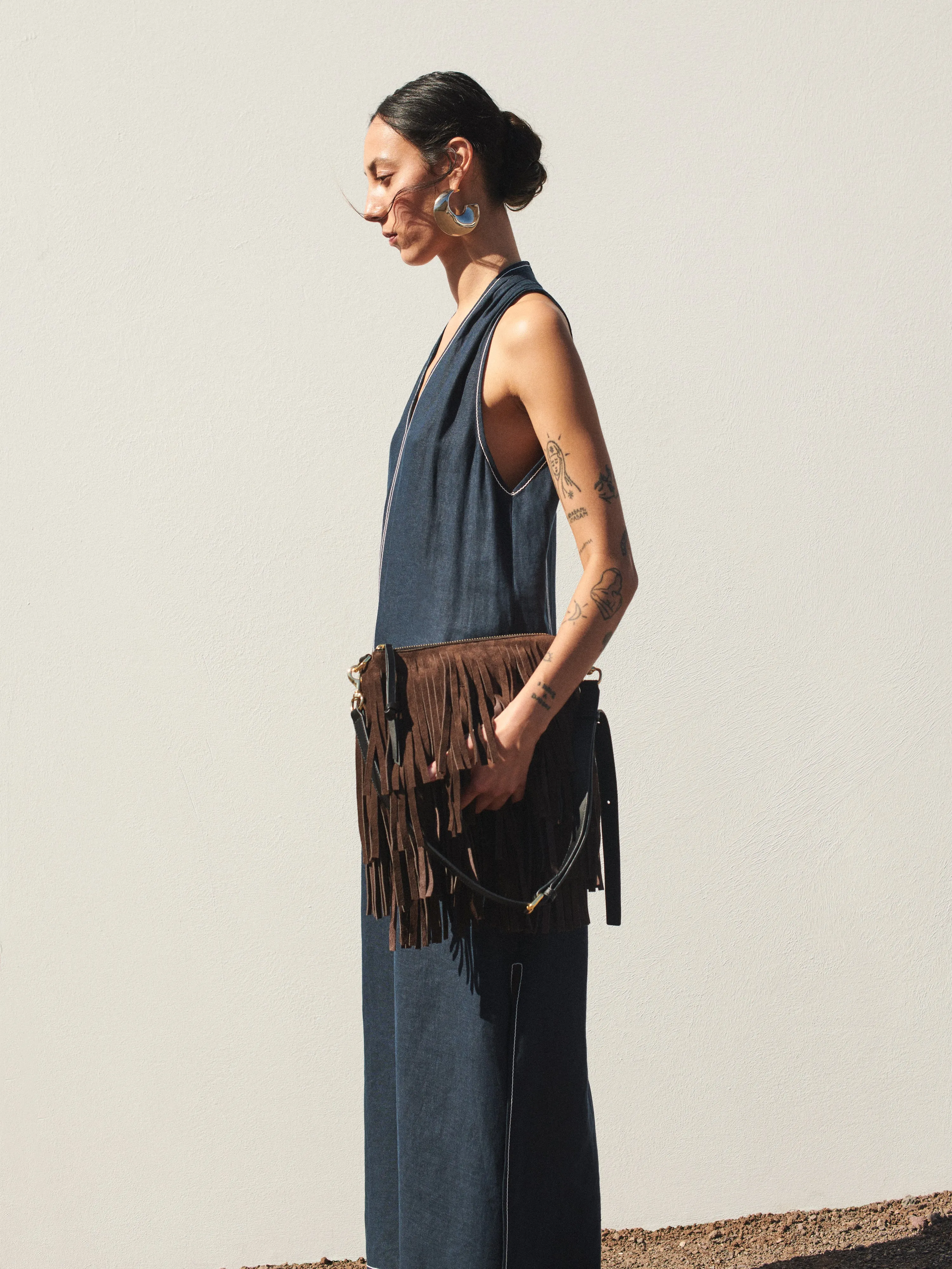 Ava Fringed Suede Crossbody | Chocolate