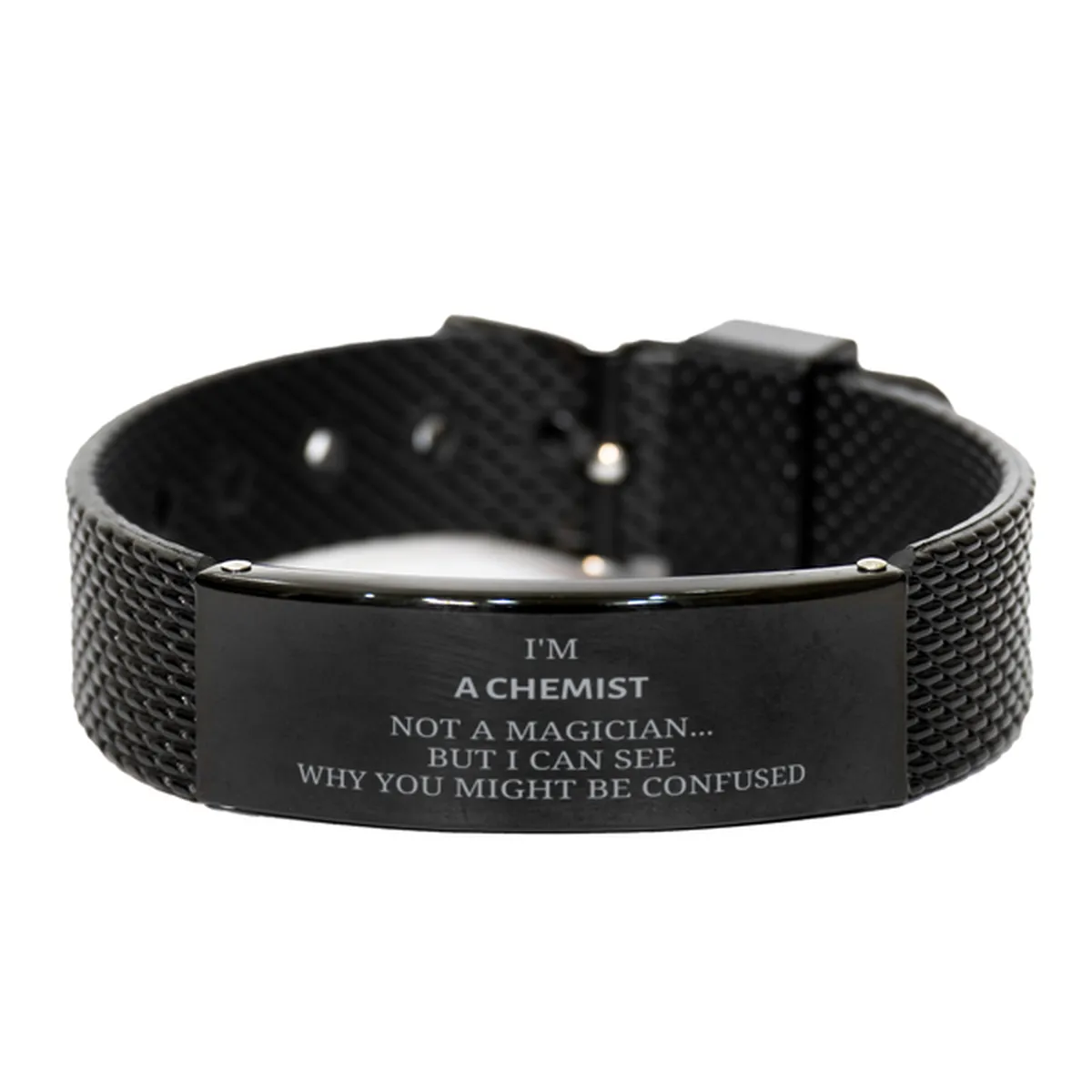 Badass Chemist Gifts, I'm Chemist not a magician, Sarcastic Black Shark Mesh Bracelet for Chemist Birthday Christmas for  Men, Women, Friends, Coworkers