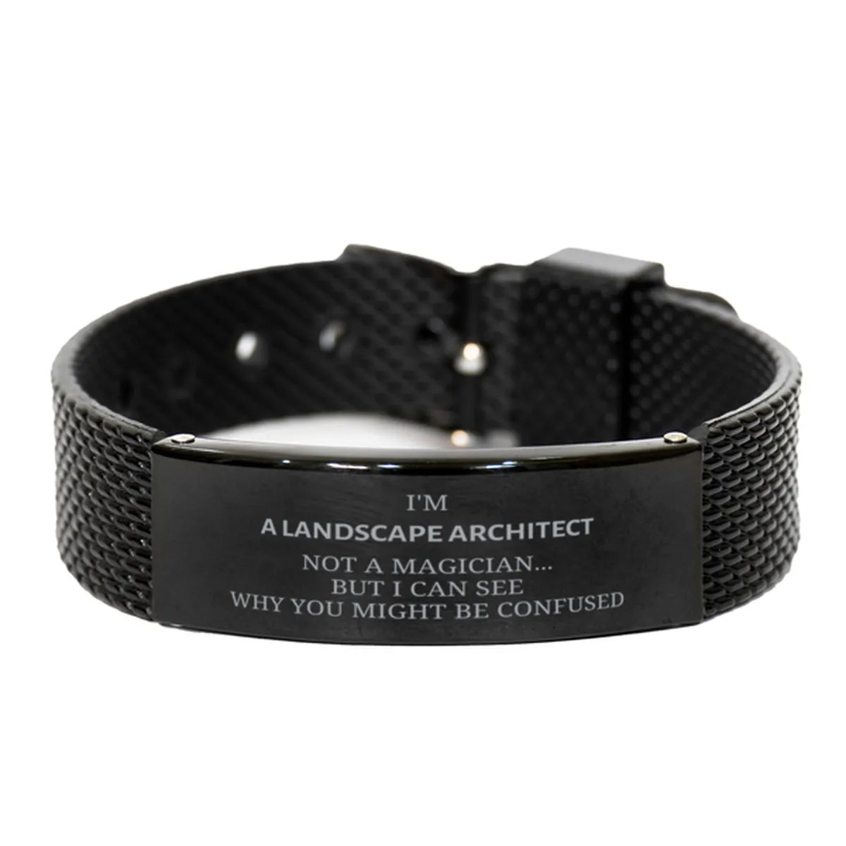 Badass Landscape Architect Gifts, I'm Landscape Architect not a magician, Sarcastic Black Shark Mesh Bracelet for Landscape Architect Birthday Christmas for  Men, Women, Friends, Coworkers