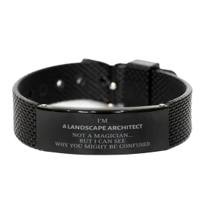 Badass Landscape Architect Gifts, I'm Landscape Architect not a magician, Sarcastic Black Shark Mesh Bracelet for Landscape Architect Birthday Christmas for  Men, Women, Friends, Coworkers