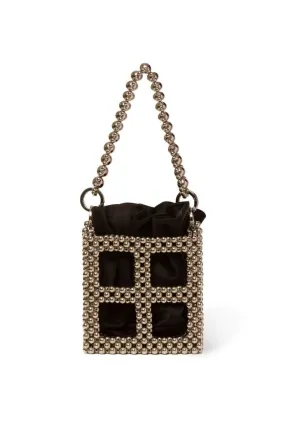 BLACK & SILVER TEKLA BEADED BUCKET BAG