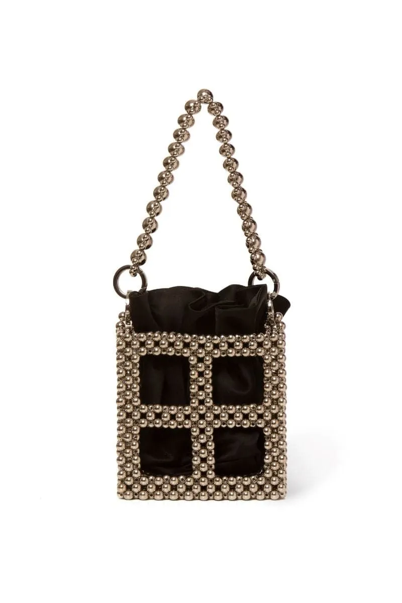 BLACK & SILVER TEKLA BEADED BUCKET BAG