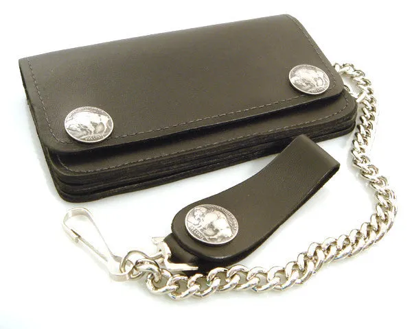 Black Leather Biker Chain Wallet with Buffalo Snaps