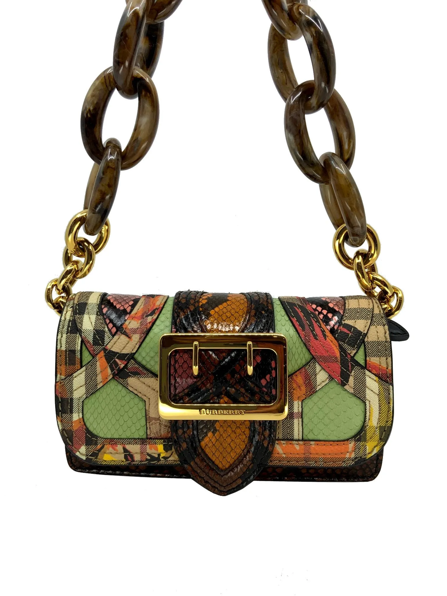 Burberry Patchwork Snakeskin Buckle Flap Bag