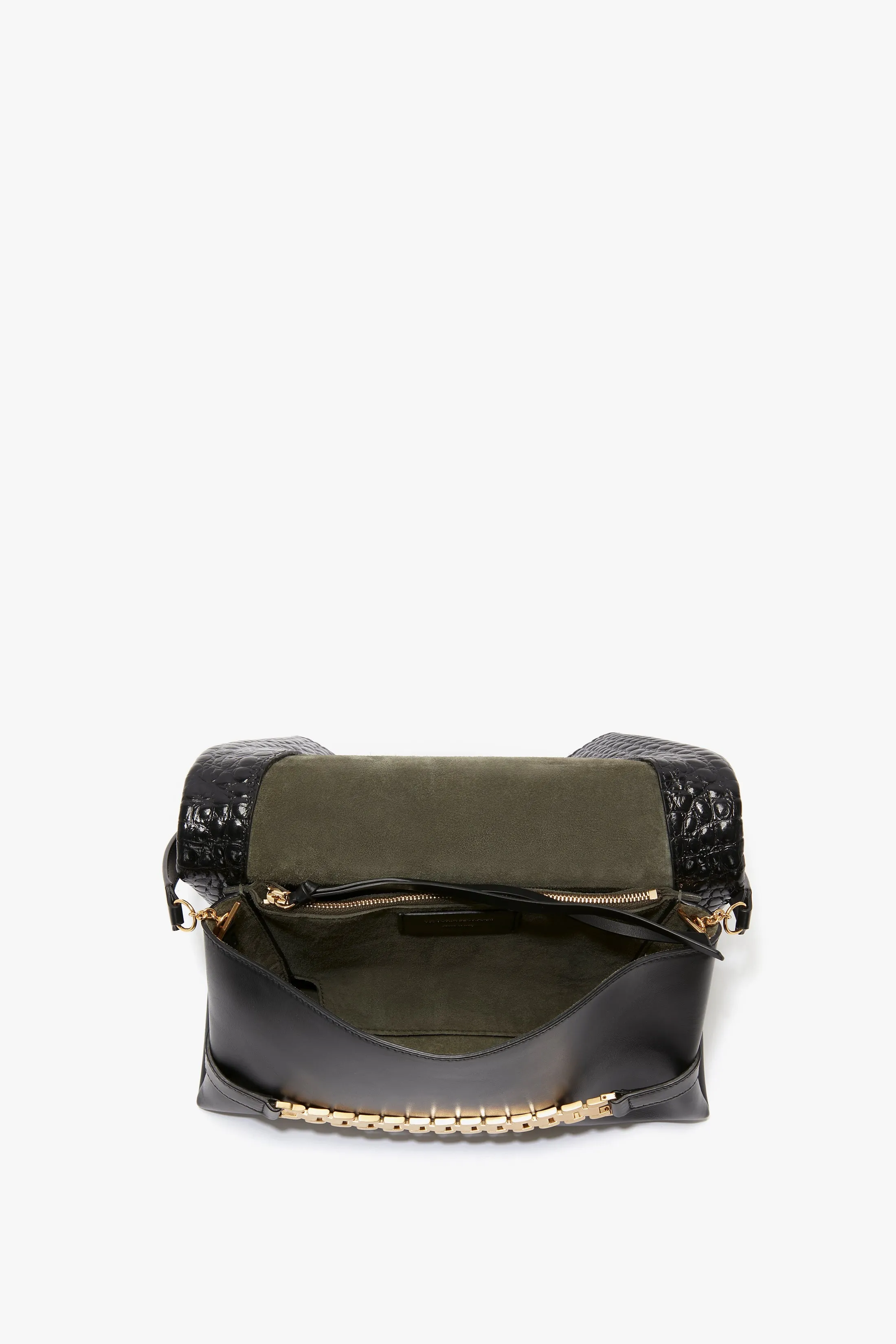 Chain Pouch With Strap In Black Croc-Effect Leather