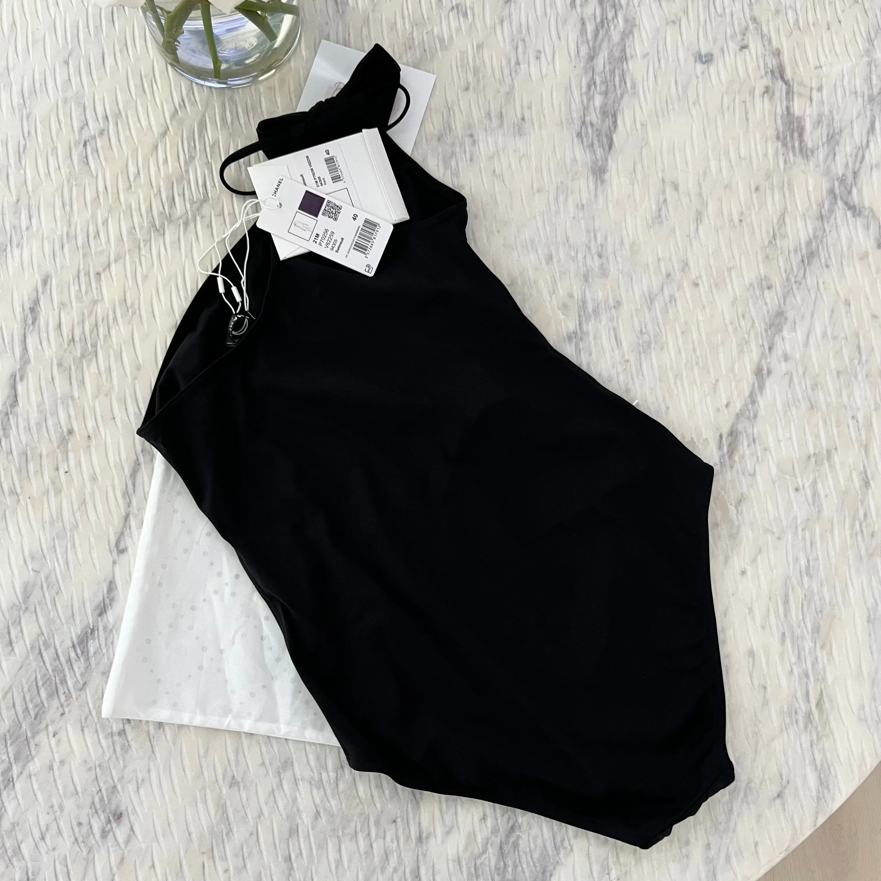 Chanel Crystal CC Bow One Shoulder Swimsuit