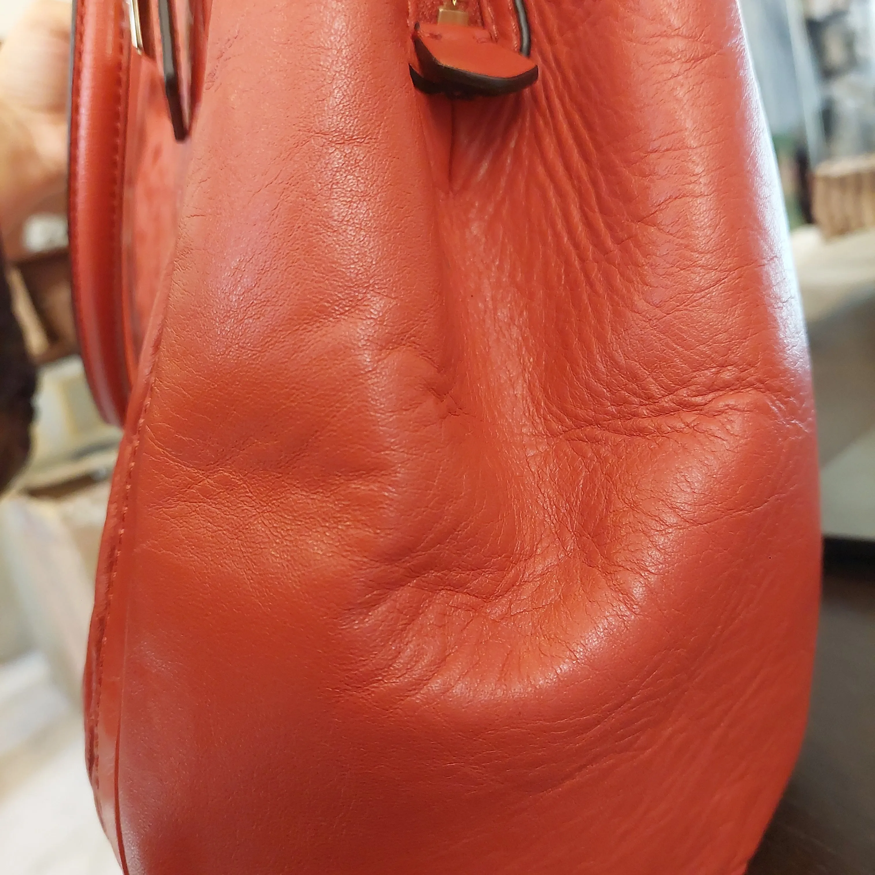 Coach 'Madison' Red Gathered Leather Large Shoulder Bag | Like New |