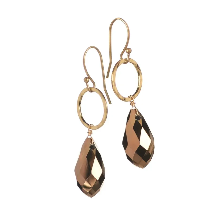 Copper Crystal & Gold Drop Earrings