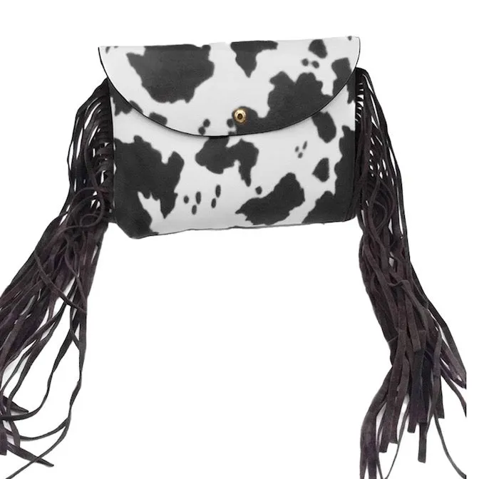 Cow Pattern Faux Leather Suede Fanny Pack Crossbody Belt Bag