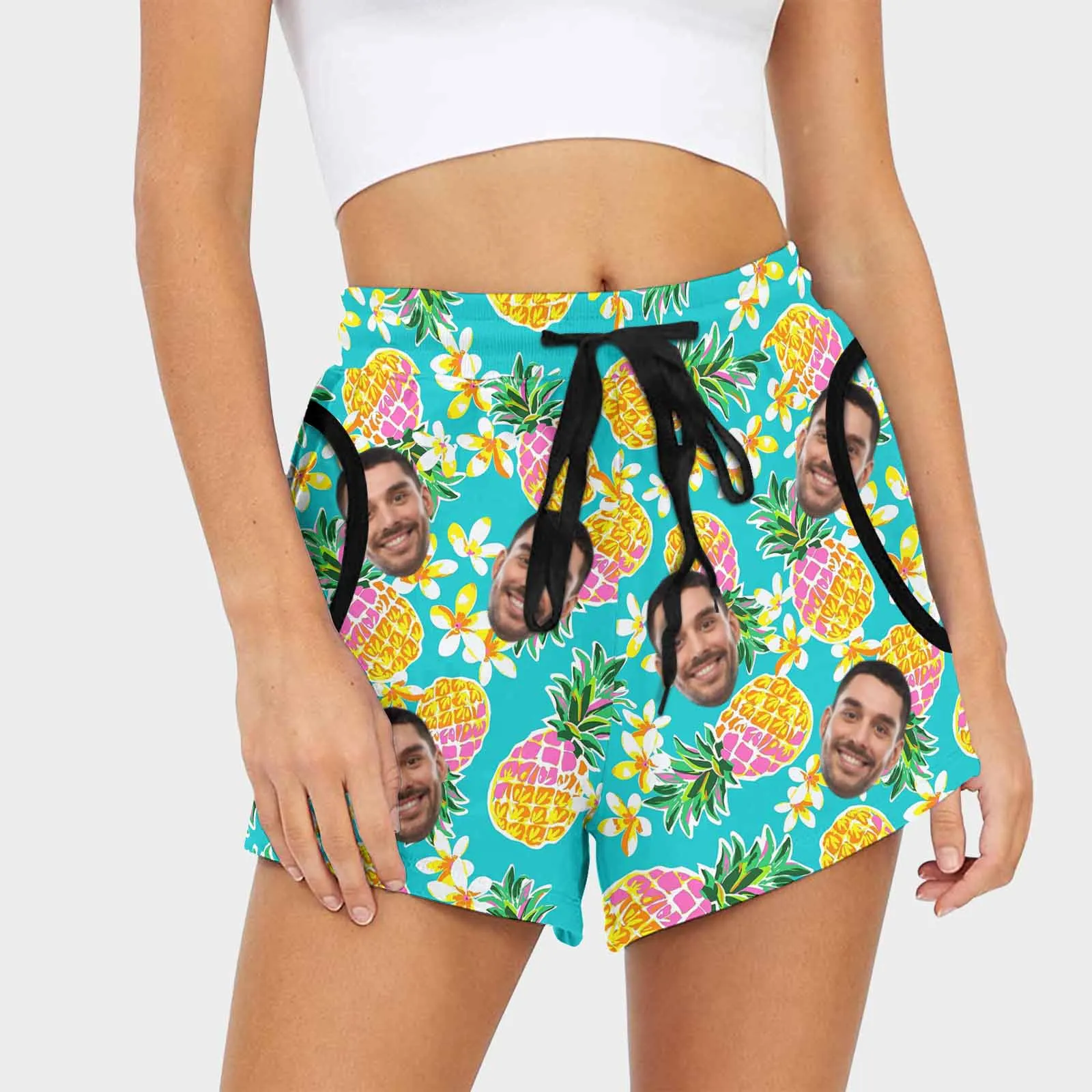 Custom Face Pineapple Flowers Women's Mid-Length Board Shorts Swim Trunks Add Your Own Personalized Image