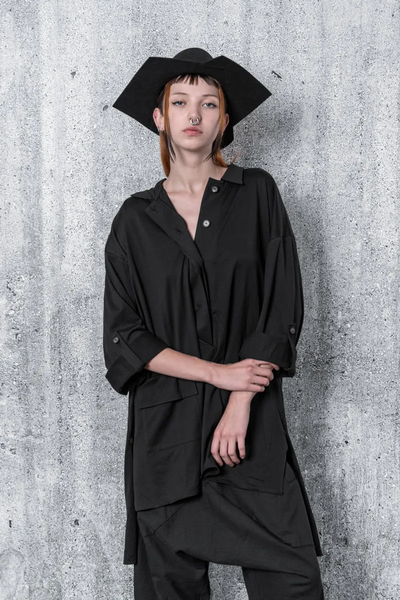 eigensinnig wien | Luna | Extravagantes, schwarzes Oversize Shirt aus Baumwoll-Jersey