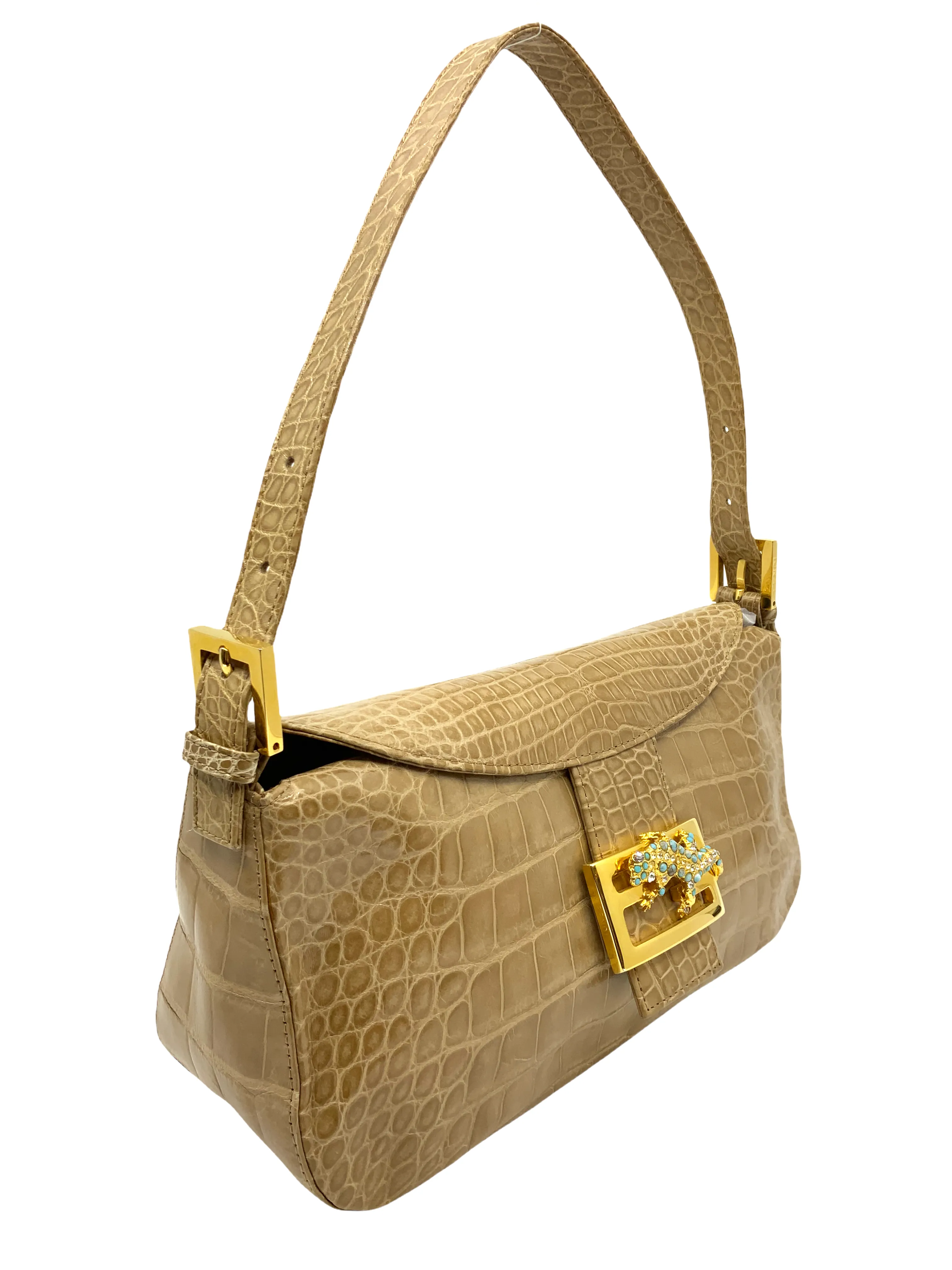 Fendi Crocodile Gecko FF Baguette Shoulder Bag