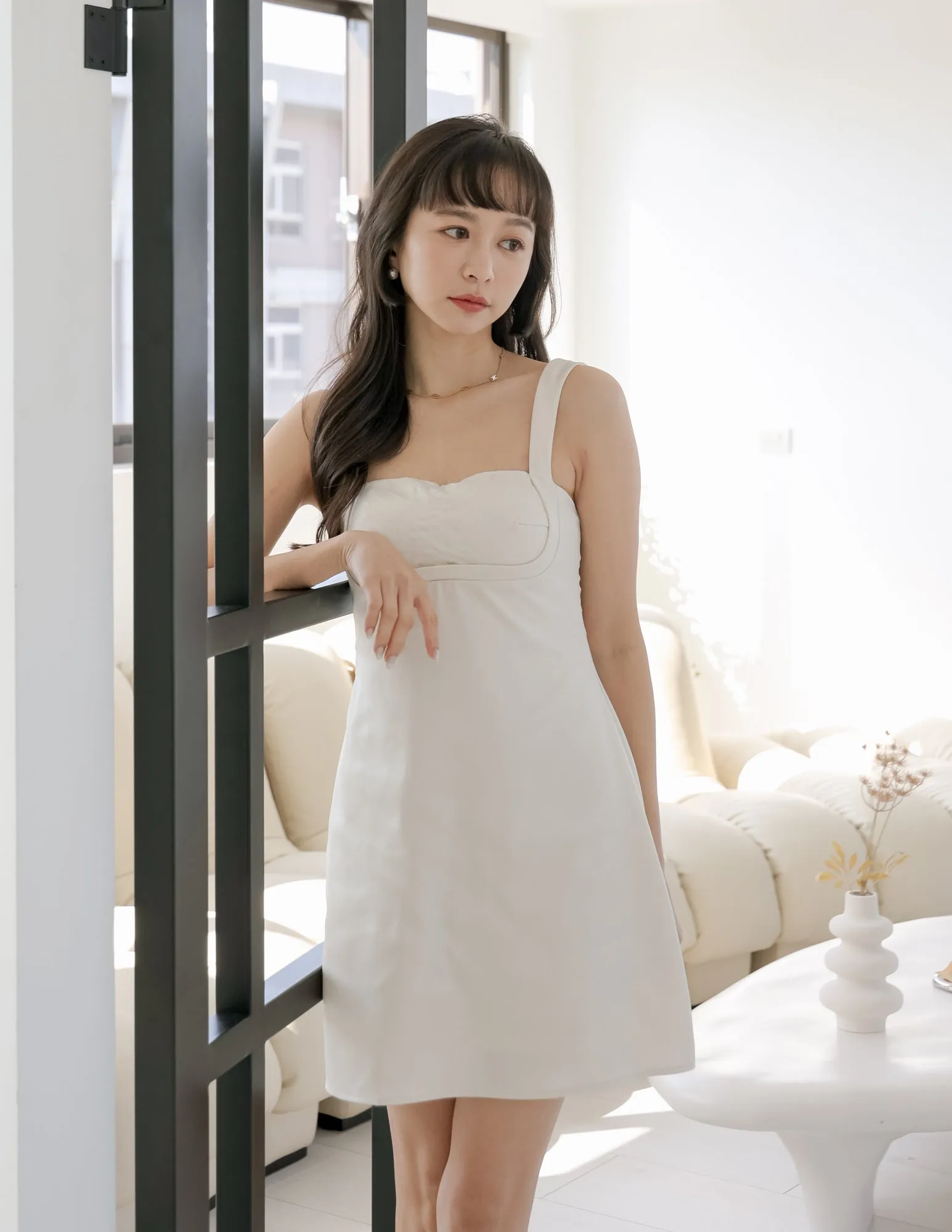 Gloria Padded Satin Dress in Ivory