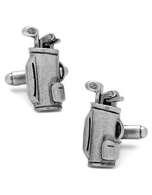 Golf Bag Cufflinks - Silver Antique Finish - Bullet Back Closure