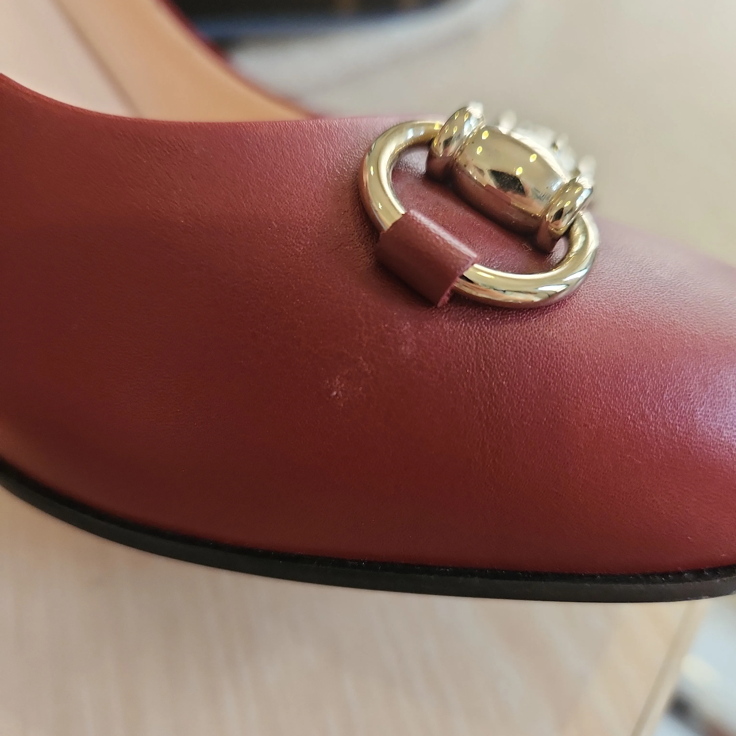 Gucci Burgundy Leather Horsebit Square-toe Pumps | Pre Loved |