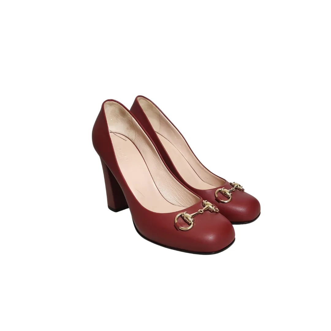 Gucci Burgundy Leather Horsebit Square-toe Pumps | Pre Loved |