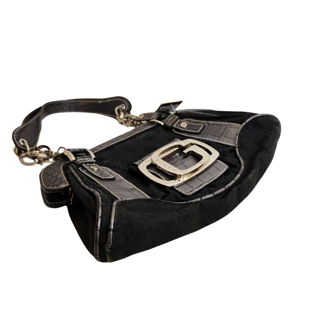 Guess Black Canvas Logo Small Shoulder Bag | Brand New |