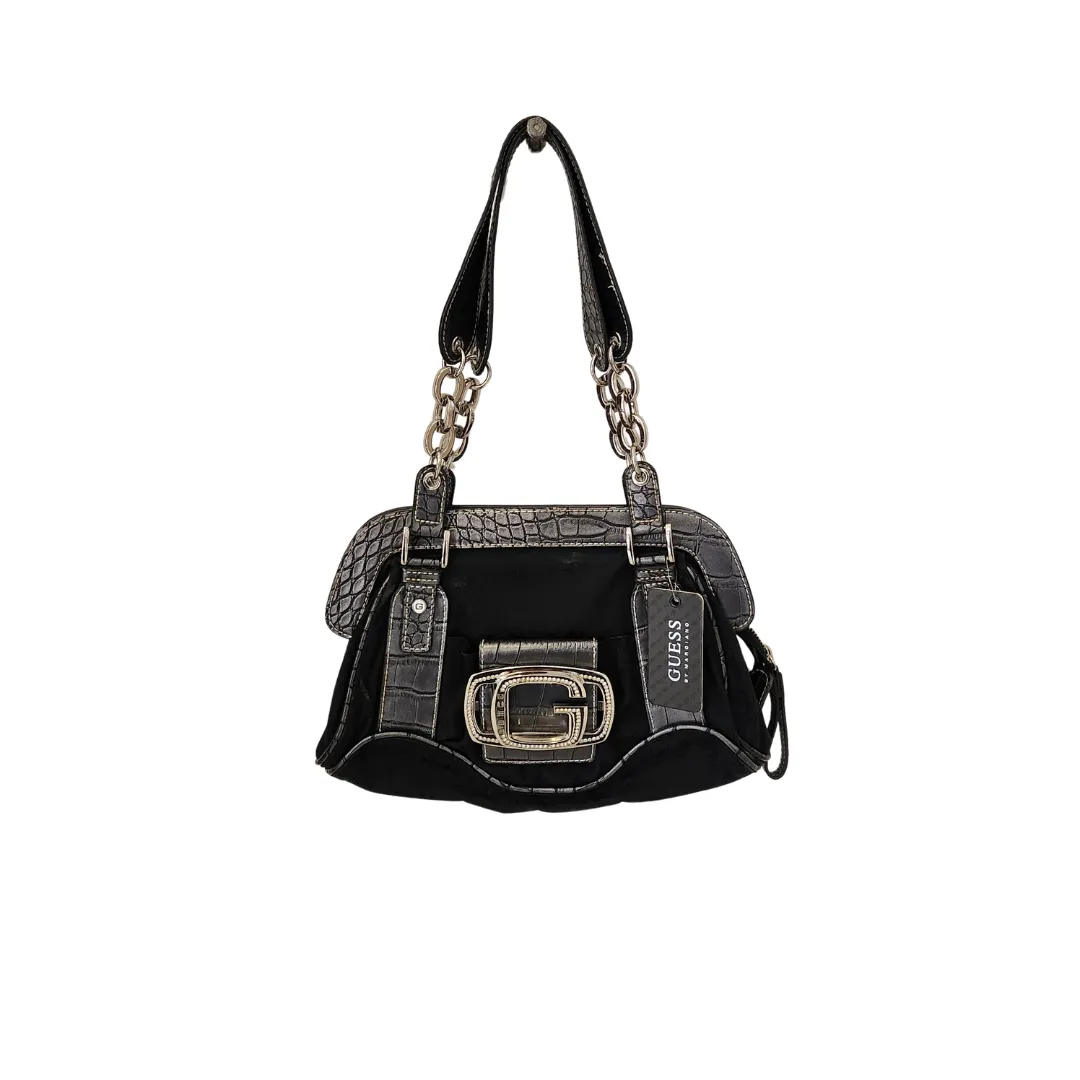 Guess Black Canvas Logo Small Shoulder Bag | Brand New |