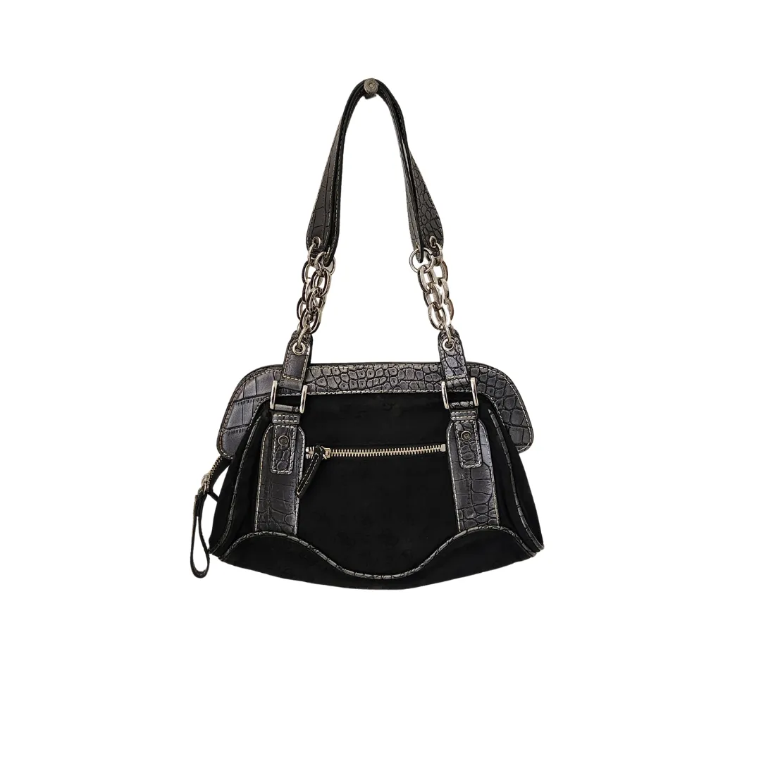 Guess Black Canvas Logo Small Shoulder Bag | Brand New |