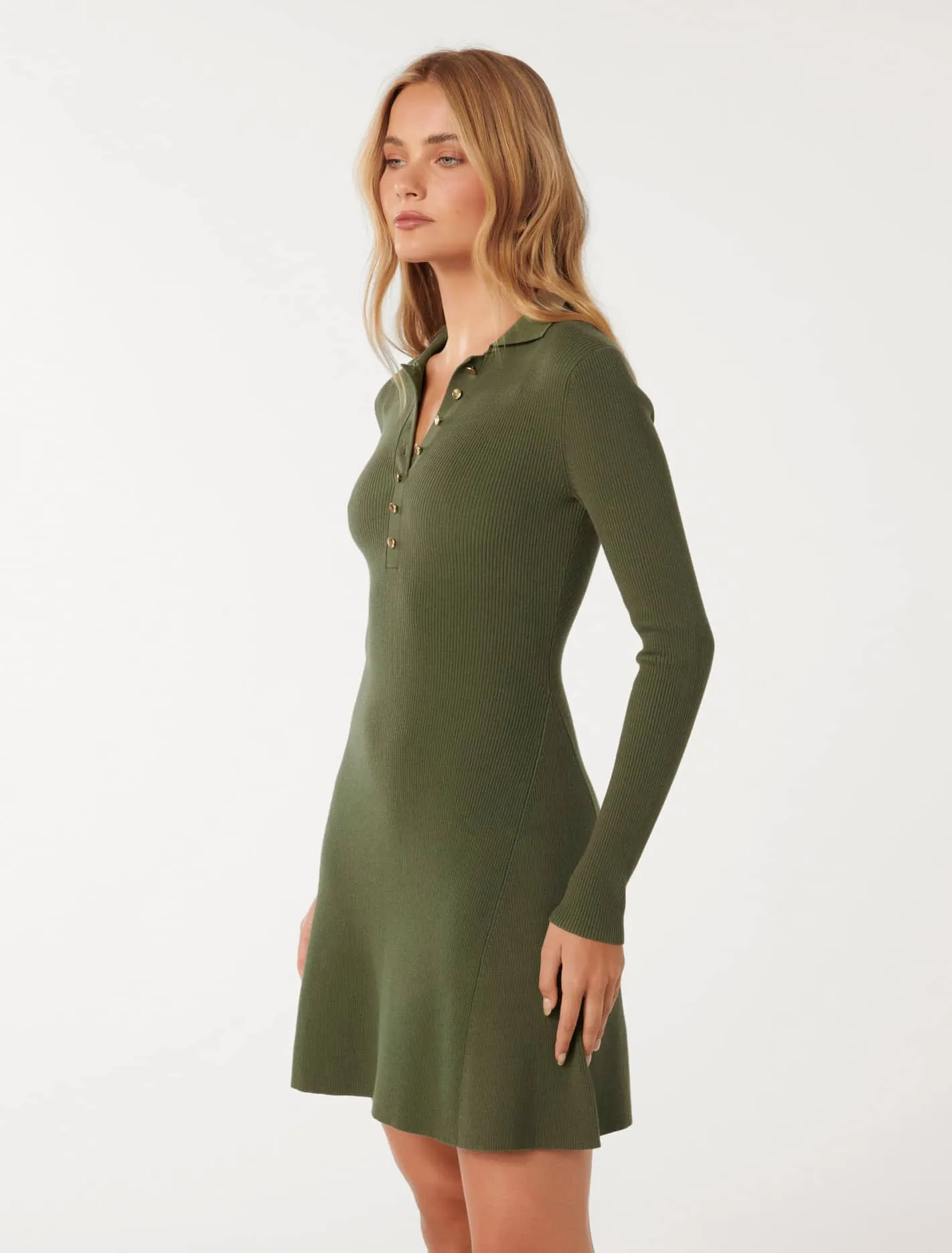 Joanna Half Placket Ribbed Mini Dress