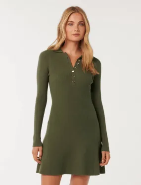 Joanna Half Placket Ribbed Mini Dress