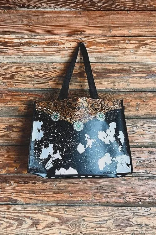 Large Arizona crazy tooled cow tote