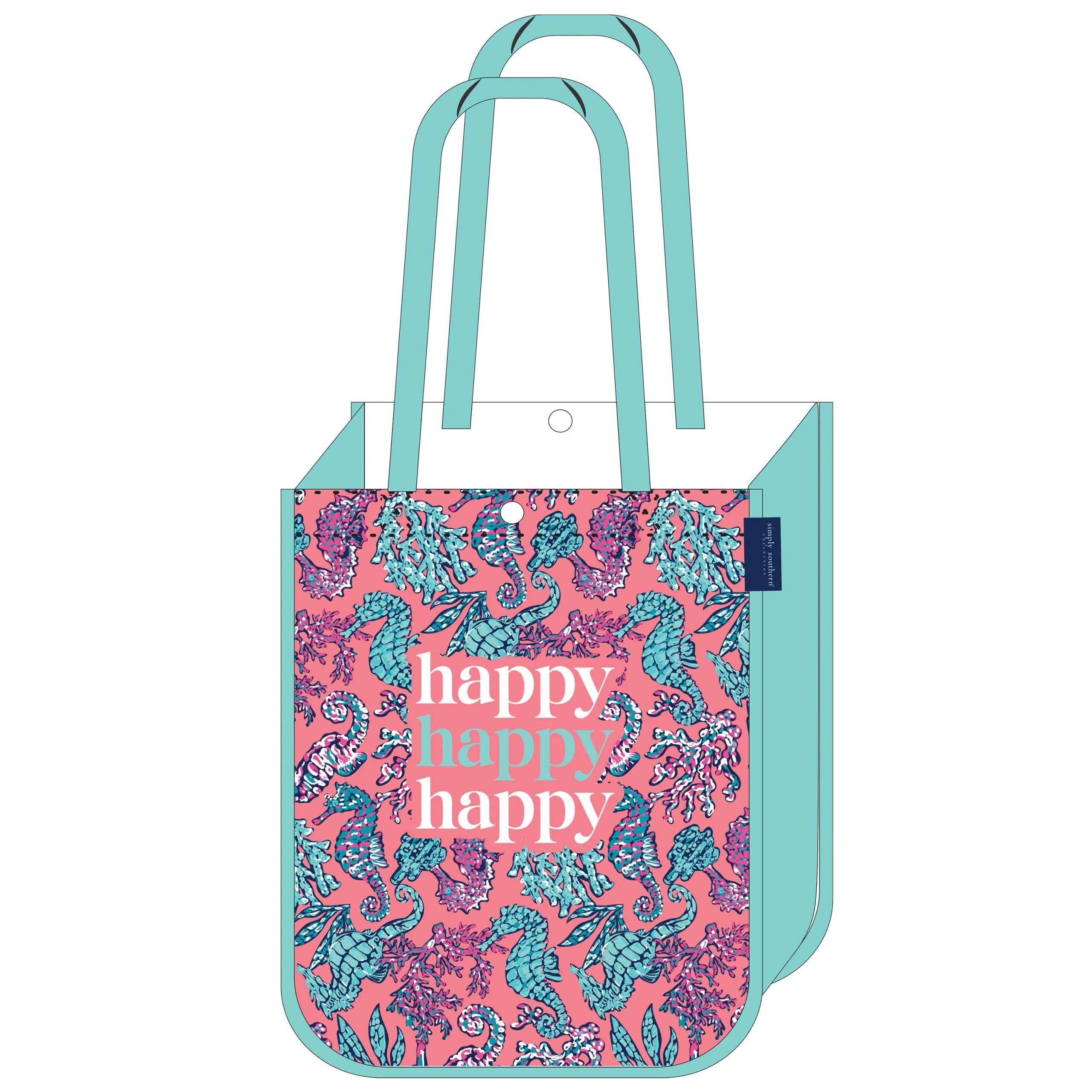 Large Simply Southern Eco Bag - Happy Happy Happy Seahorses