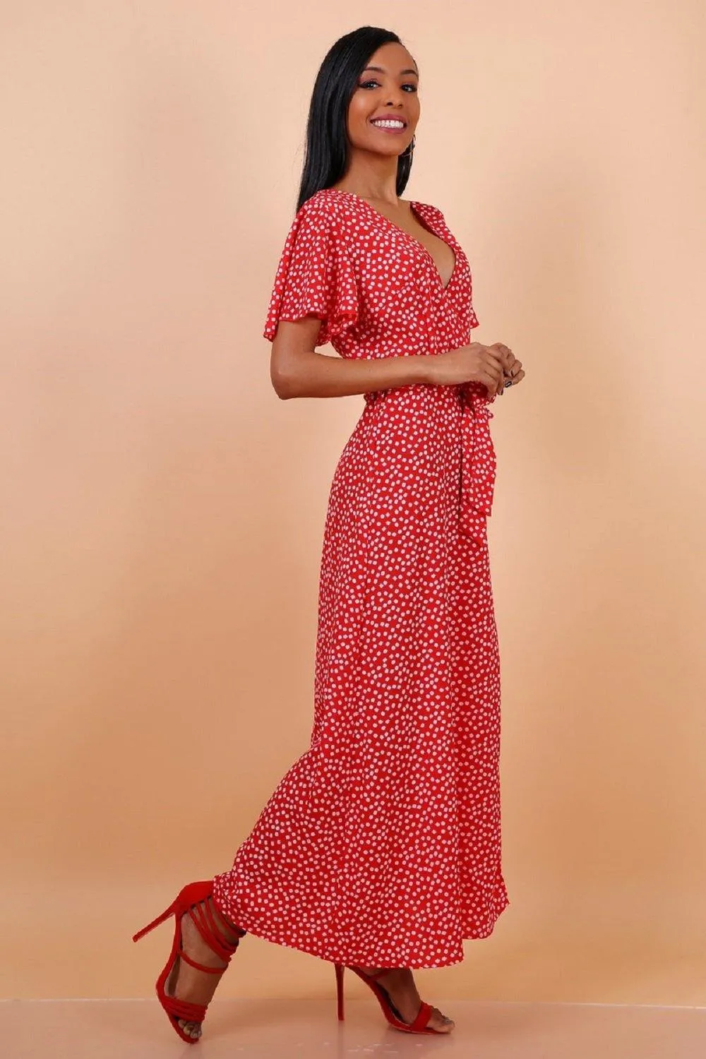 Lilura London Wrap Front Split Leg Maxi Dress  Daisy Dot