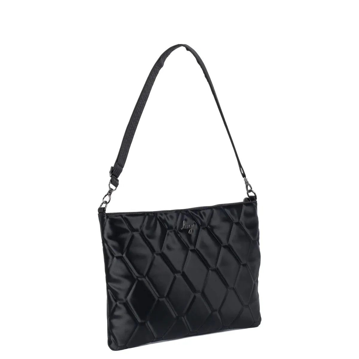 LUG Galley Satin Luxe VL Portfolio Crossbody Bag in Black Satin