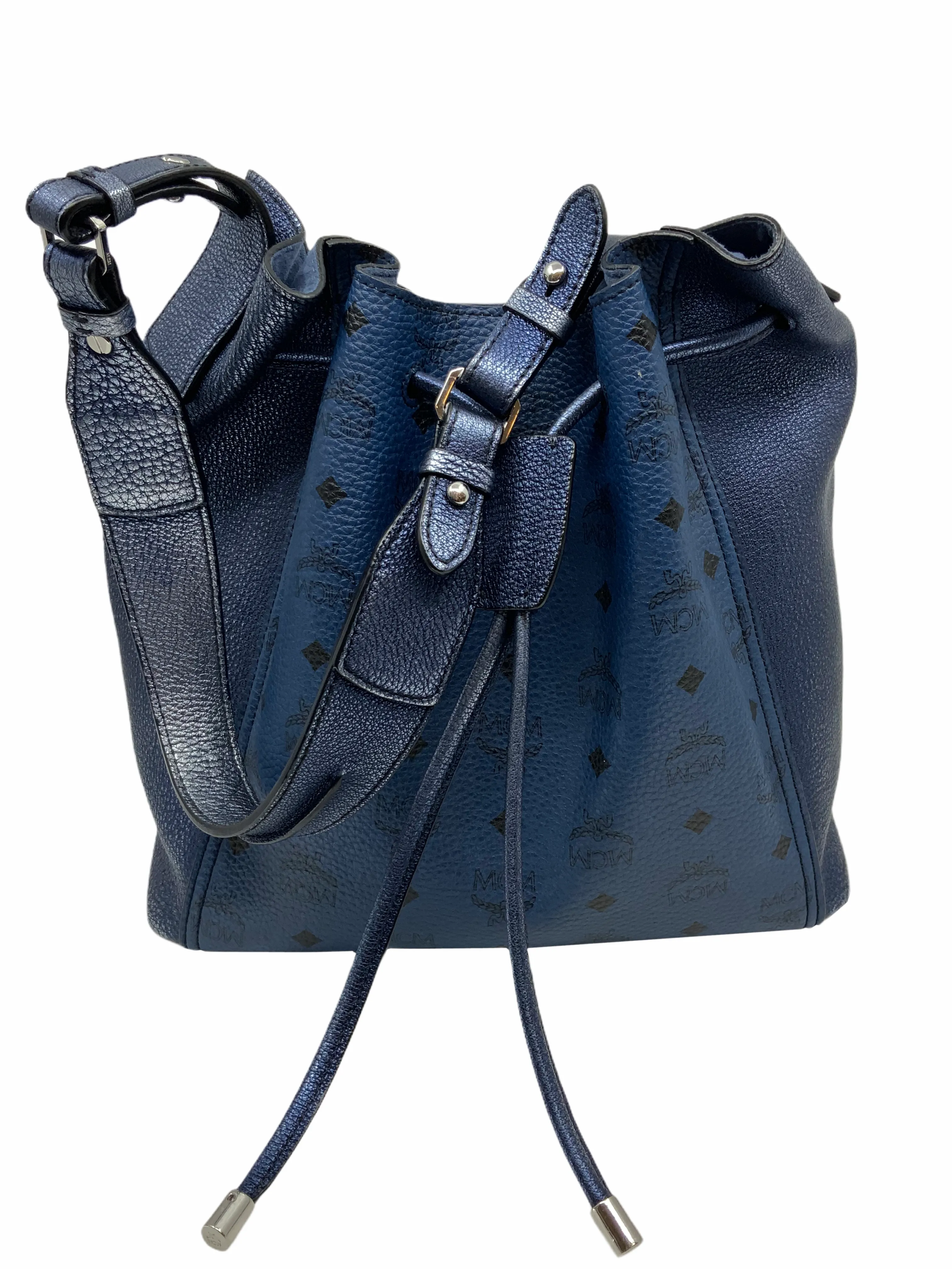 MCM Metallic Goatskin Monogram Logo Canvas Bucket Bag