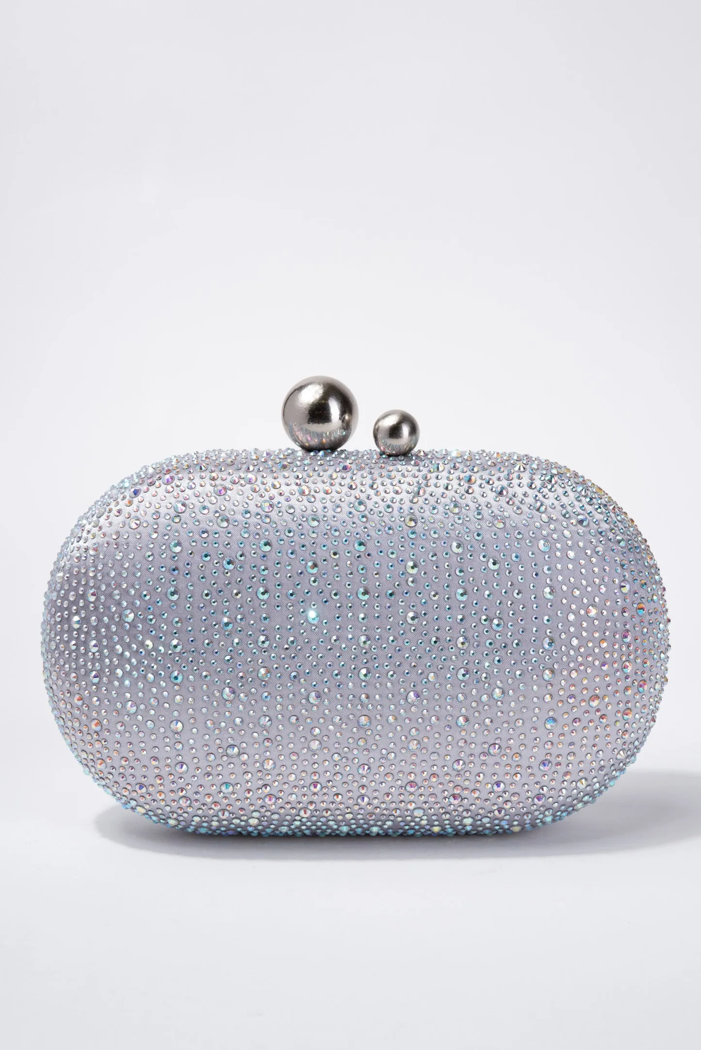 Melanie Rhinestone Evening Bag with Shoulder Chain - Silver