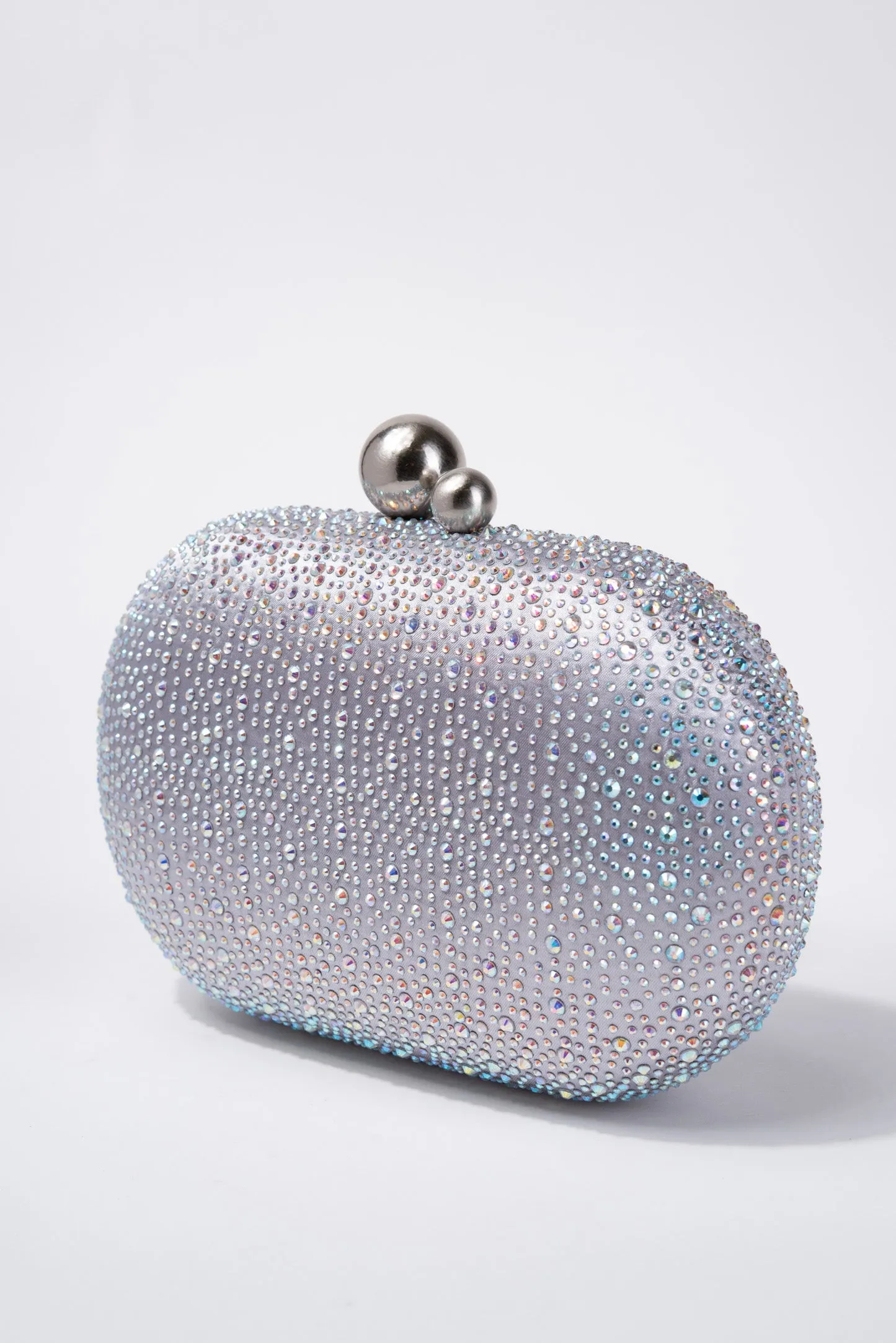 Melanie Rhinestone Evening Bag with Shoulder Chain - Silver