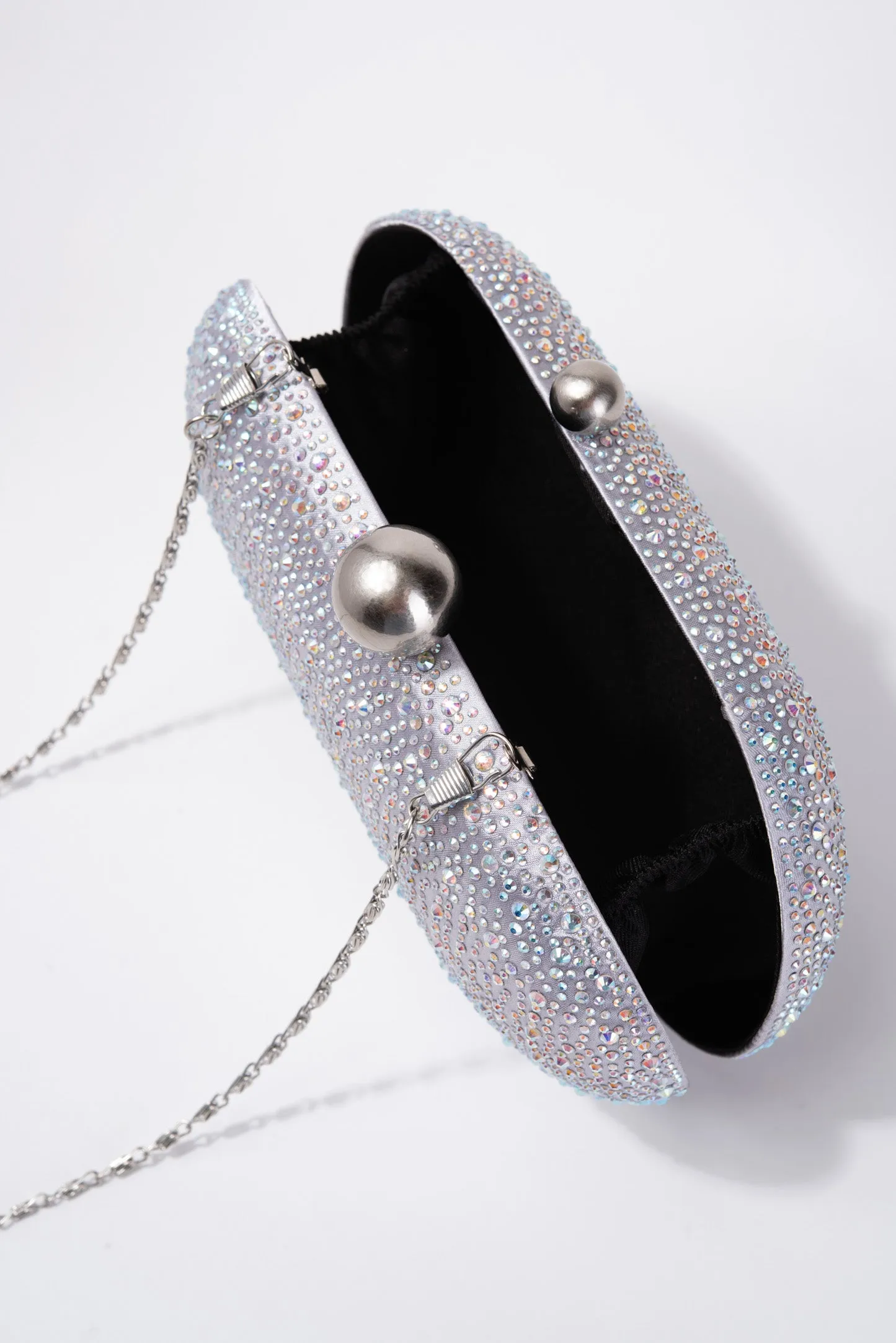 Melanie Rhinestone Evening Bag with Shoulder Chain - Silver