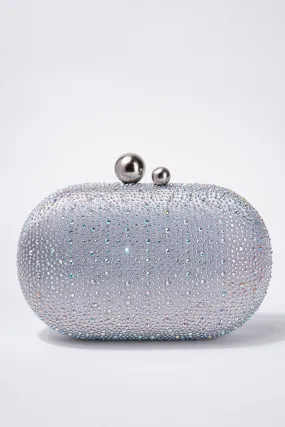 Melanie Rhinestone Evening Bag with Shoulder Chain - Silver