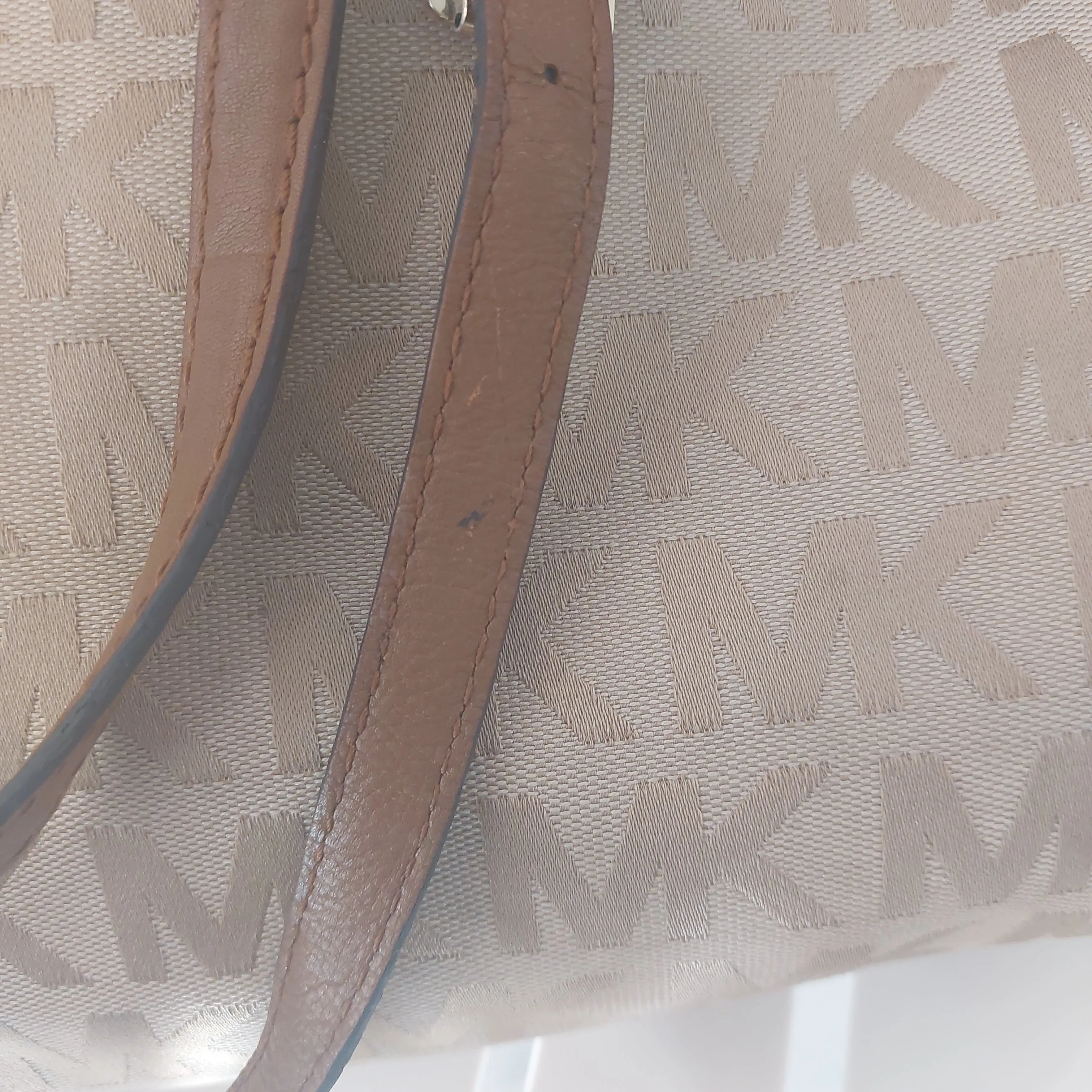 Michael Kors Beige Canvas Monogram and Leather Tote | Pre Loved |