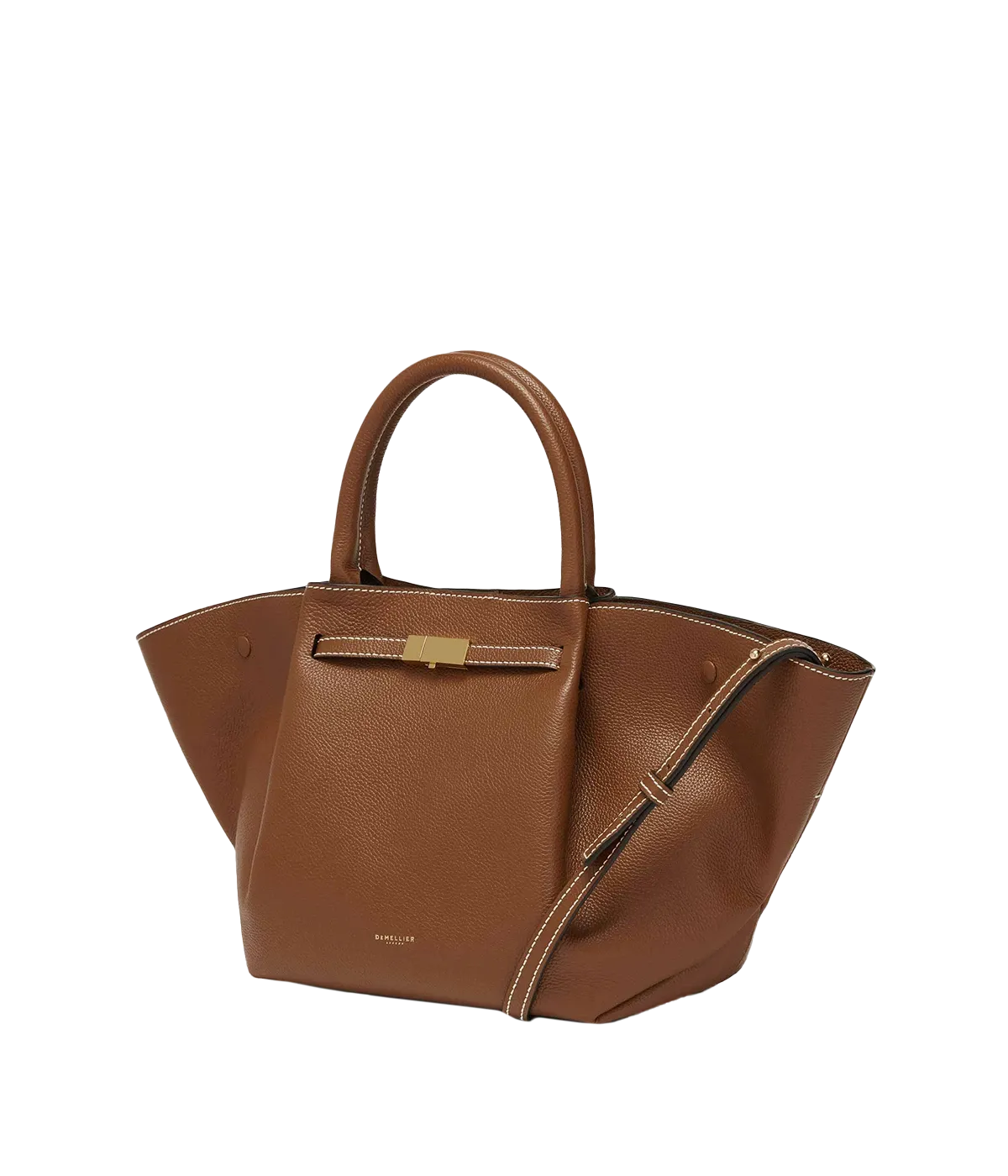 Midi New York Bag in Tan Grain & Ecru Stitching