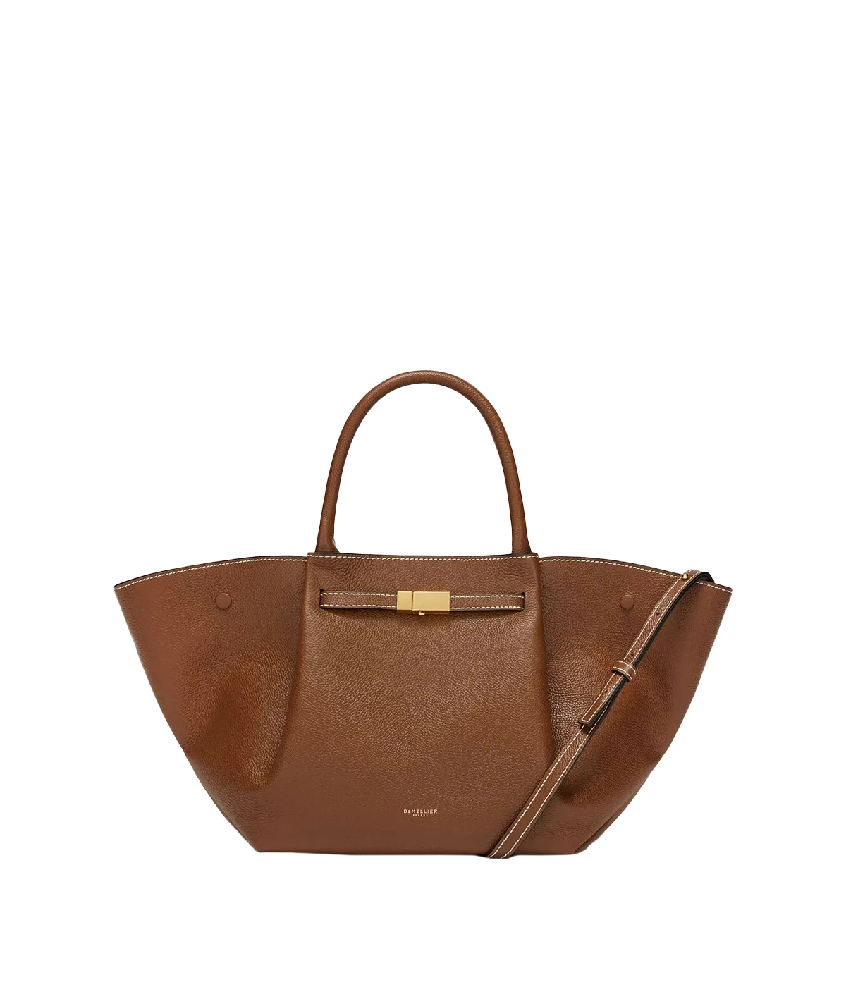 Midi New York Bag in Tan Grain & Ecru Stitching