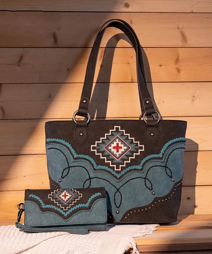 Montana West Aztec Concealed Carry Tote Bag Set