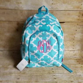 Personalized Aqua Quatrefoil backpack