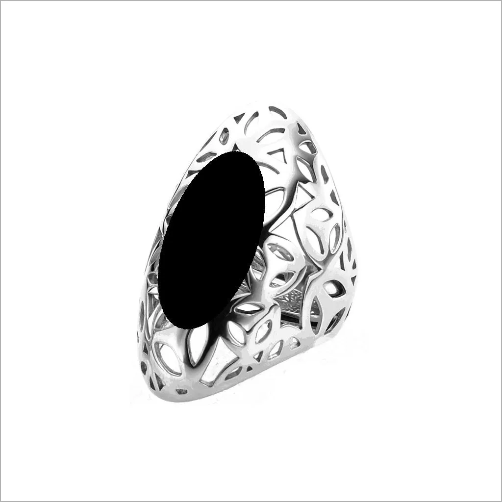 Sahara Large Ring in Sterling Silver with Black Agate