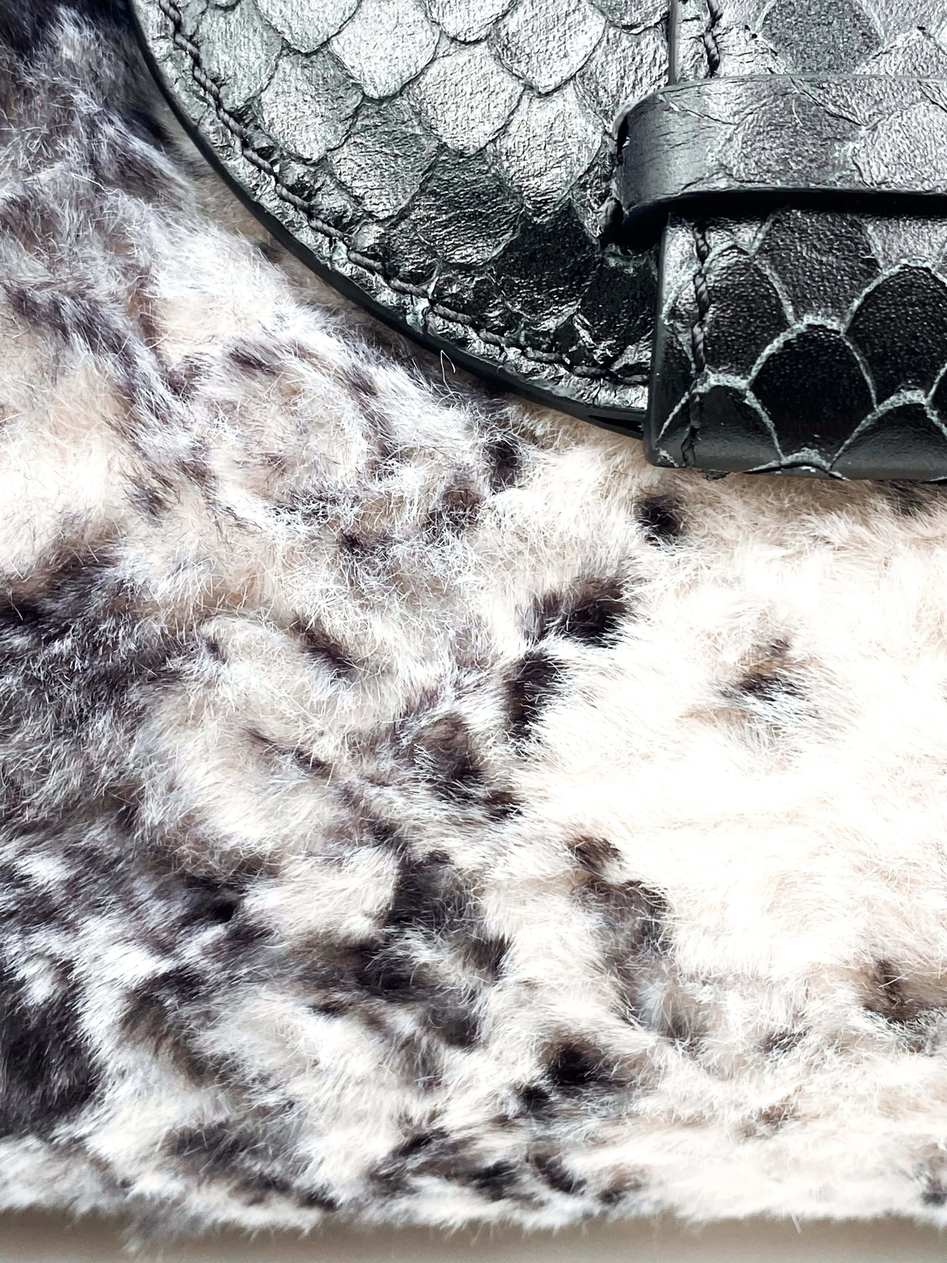Serena in Faux Fur/Black Leather with Pale Pink Chain