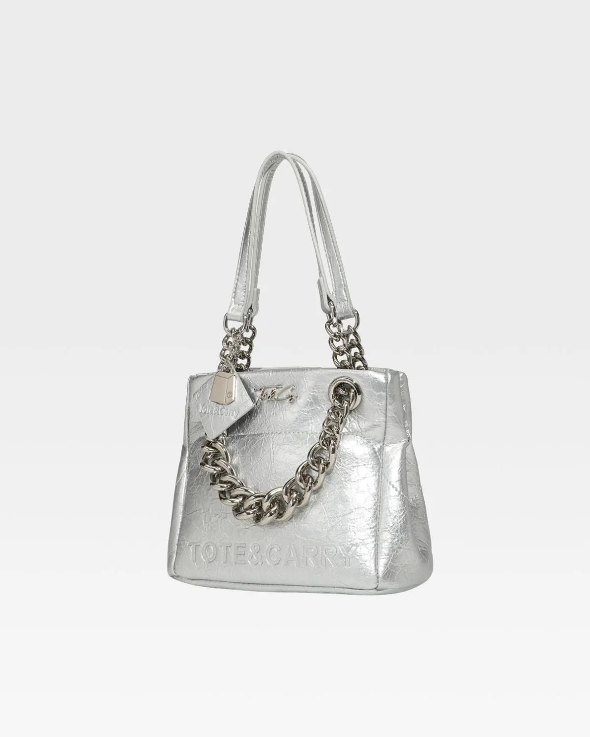 Silver Leather Mini Tote Bag