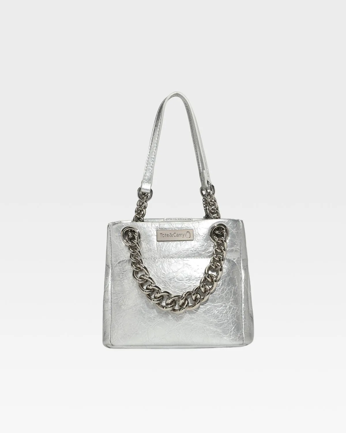 Silver Leather Mini Tote Bag