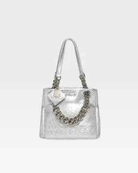 Silver Leather Mini Tote Bag